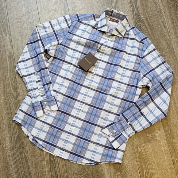 Thomas Dean blue check Performance Sport Shirt - Picture 1 of 3